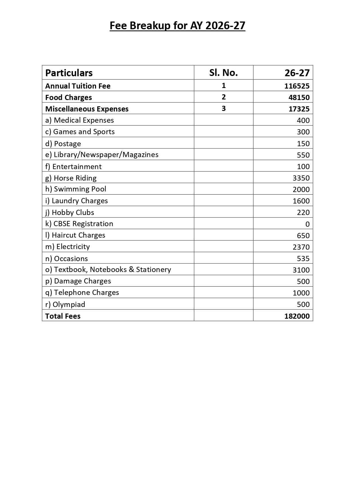 Fee Structure